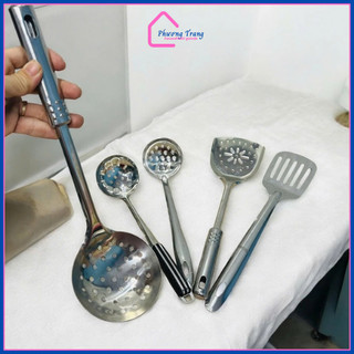Bộ Dụng Cụ Nhà Bếp Nấu Ăn Thép Không Gỉ Gồm Vá Lỗ, Xẻng Lật, Vá Canh, Xẻng Lỗ Chuyên Dụng