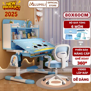 Bàn học sinh Lumili E10 có giá sách chống gù chống cận, bàn học chống gù cho trẻ em từ 3 đến 15 tuổi