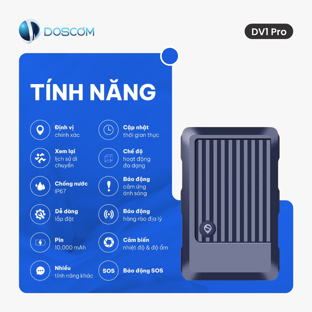 (Bảo hành 12 tháng) Thiết Bị Định Vị GPS 4G Không Dây DV1 Pro Doscom - Tích Hợp Ghi Âm, Theo Dõi Vị Trí Thời Gian Thực