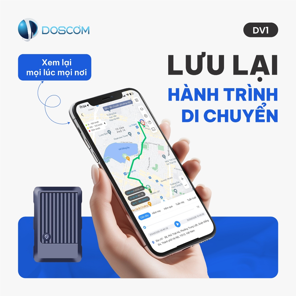 (Bảo hành 12 tháng) Thiết Bị Định Vị GPS 4G Không Dây DV1 Pro Doscom - Tích Hợp Ghi Âm, Theo Dõi Vị Trí Thời Gian Thực