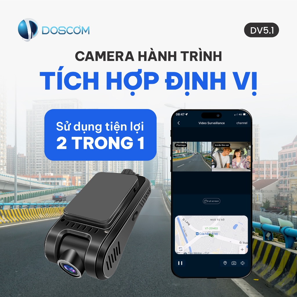 (Bảo hành 12 tháng) Camera Hành Trình 4G Tích Hợp Định Vị GPS DV5.1 Doscom - Định Vị Thời Gian Thực, nghe được âm thanh