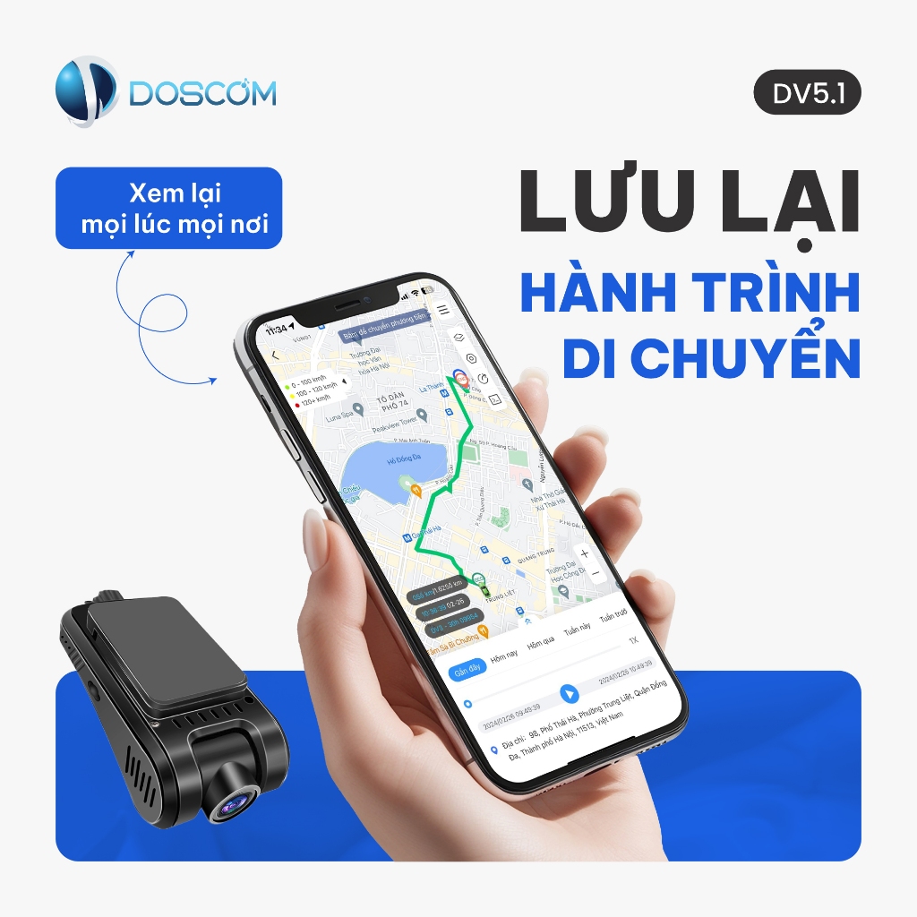 (Bảo hành 12 tháng) Camera Hành Trình 4G Tích Hợp Định Vị GPS DV5.1 Doscom - Định Vị Thời Gian Thực, nghe được âm thanh