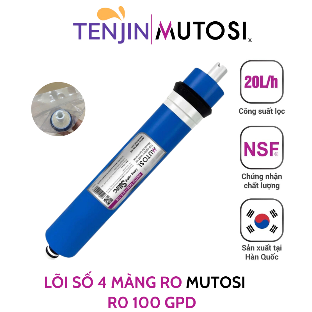 Loại Lọc Nước Số 4 Màng RO Mutosi Loại 100GPD Giúp Loại Bỏ Vi Khuẩn Đến 99,99% Và Các Chất Hữu Cơ, Chất Rắn Hòa Tan,..