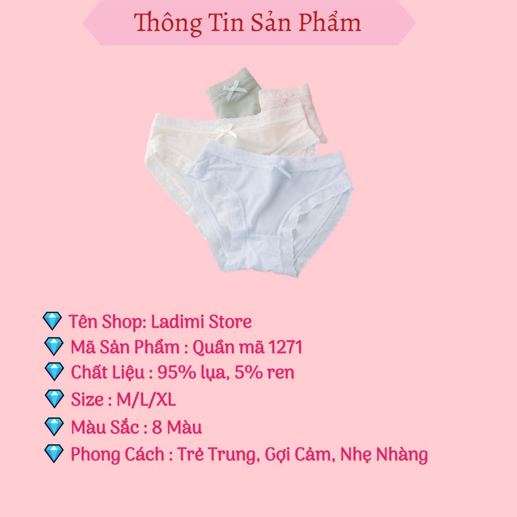 Quần lót Nữ su lụa Siêu Mỏng Không lộ viền co giãn phối ren hoa thoáng mát gợi cảm Ladimi MÃ 1271