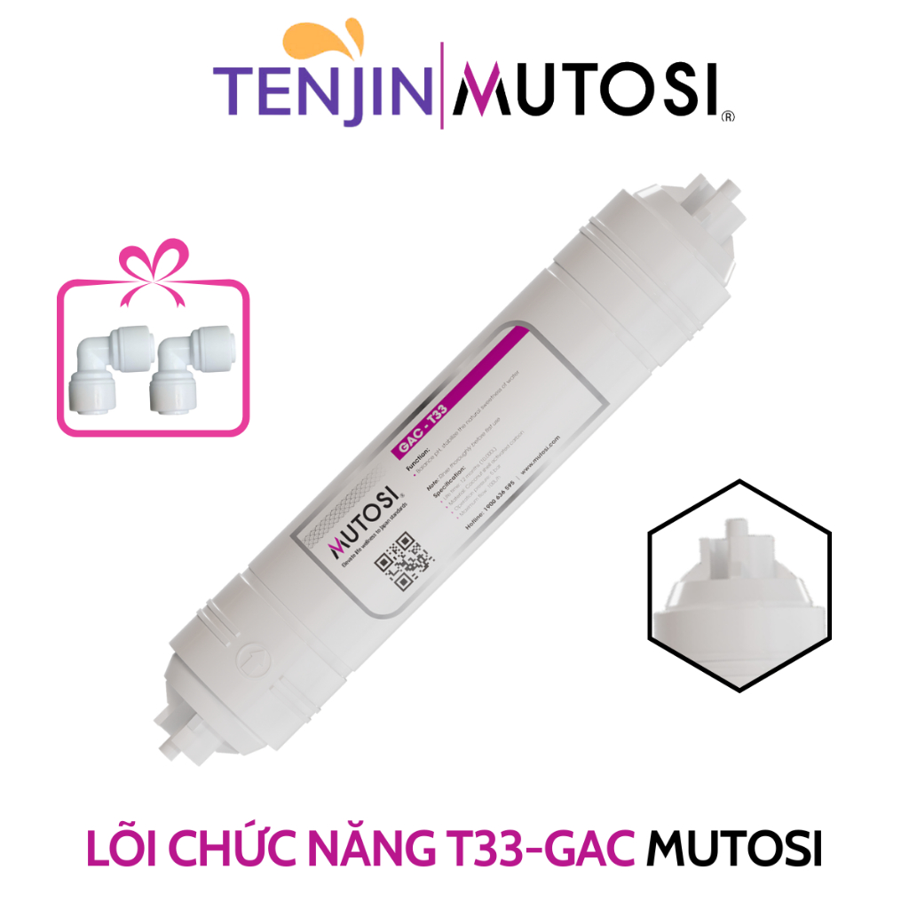 Lõi Lọc Nước T33 Mutosi Than Hoạt Tính Gáo Dừa Giúp Nước Ngon Và Có Vị Ngọt tự Nhiên Và Loại Bỏ Các Chất Hữu Cơ, Màul...