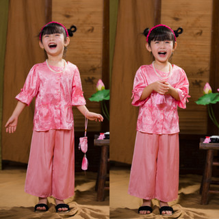 Bộ Quần Áo bà ba tay lỡ vải lụa gấm cao cấp, Set đồ Trung Thu cho bé gái đi chơi Tết,đi chùa đi lễ hội BB06 - BIATONKIDS