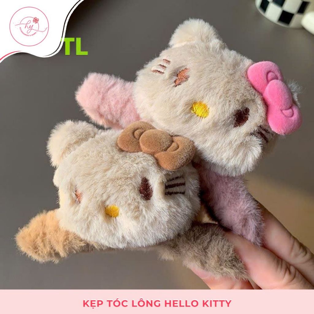 Kẹp Tóc Lông Nhung Gấu Hello Kitty Sanrio Xinh Xắn Phụ Kiện Tóc Empoli