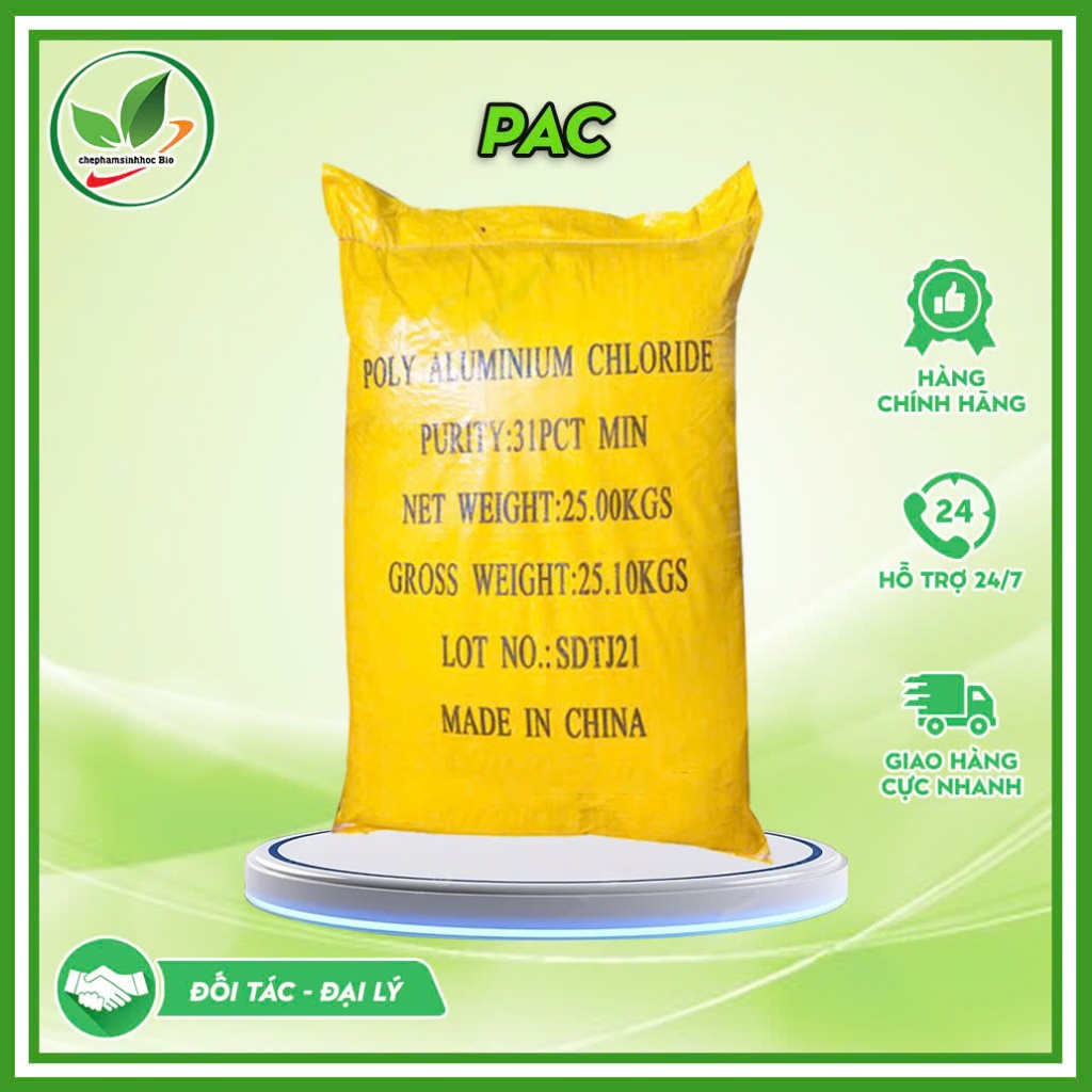 Hóa chất PAC. Xử lý nước thải, trợ lắng. Bao 25kg màu vàng