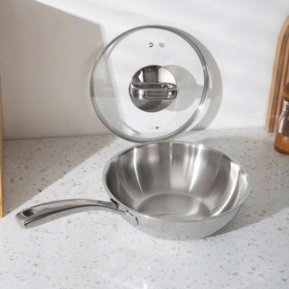 Chảo sâu lòng kèm nắp Oyatton [178] 3 lớp đúc liền nguyên khối inox 18/10 24cm