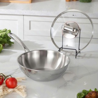 Chảo sâu lòng kèm nắp Oyatton [178] 3 lớp đúc liền nguyên khối inox 18/10 24cm
