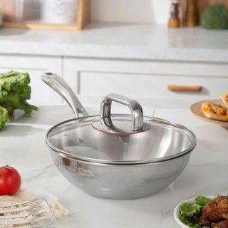 Chảo sâu lòng kèm nắp Oyatton [178] 3 lớp đúc liền nguyên khối inox 18/10 24cm