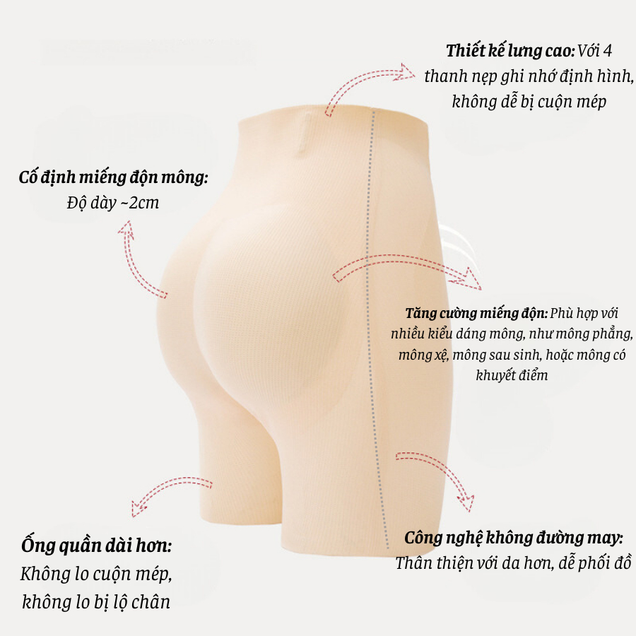 Quần Độn Đúc Su Định Hình Mông Và Bụng Viền Mỏng Chống Lộ DORIS 0226