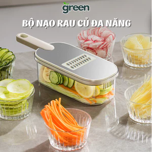 Bộ Nạo Rau Củ 6 Lưỡi Dao Kèm Khay Đựng, Dụng Cụ Bào Sợi Đa Năng Cao Cấp Tay Cầm Bảo Vệ Tiện Lợi
