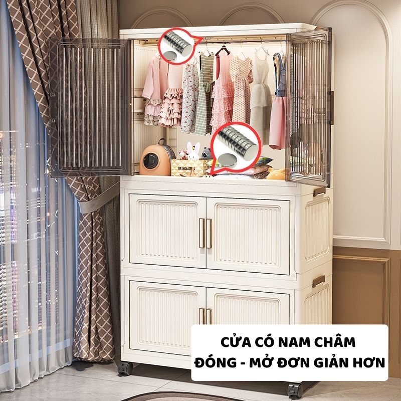 [SIÊU LỚN 85CM]Tủ Nhựa Đựng Đồ Gấp Gọn ENODA HOME, Tủ Treo Đồ Đa Năng, Có Bánh Xe Di Chuyển Thuận Tiện TUN048