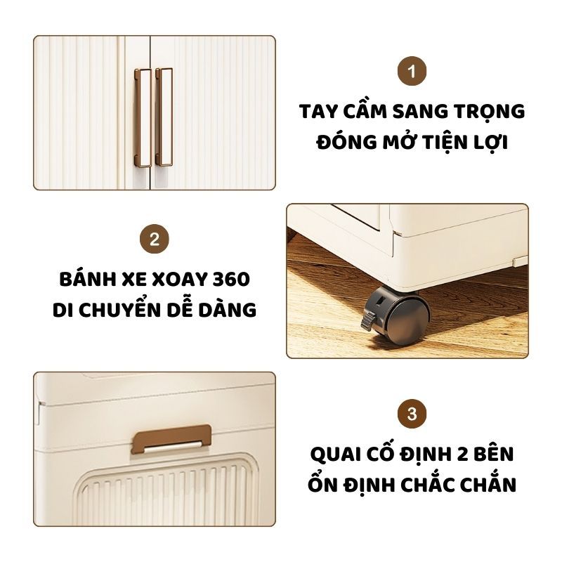 [SIÊU LỚN 85CM]Tủ Nhựa Đựng Đồ Gấp Gọn ENODA HOME, Tủ Treo Đồ Đa Năng, Có Bánh Xe Di Chuyển Thuận Tiện TUN048