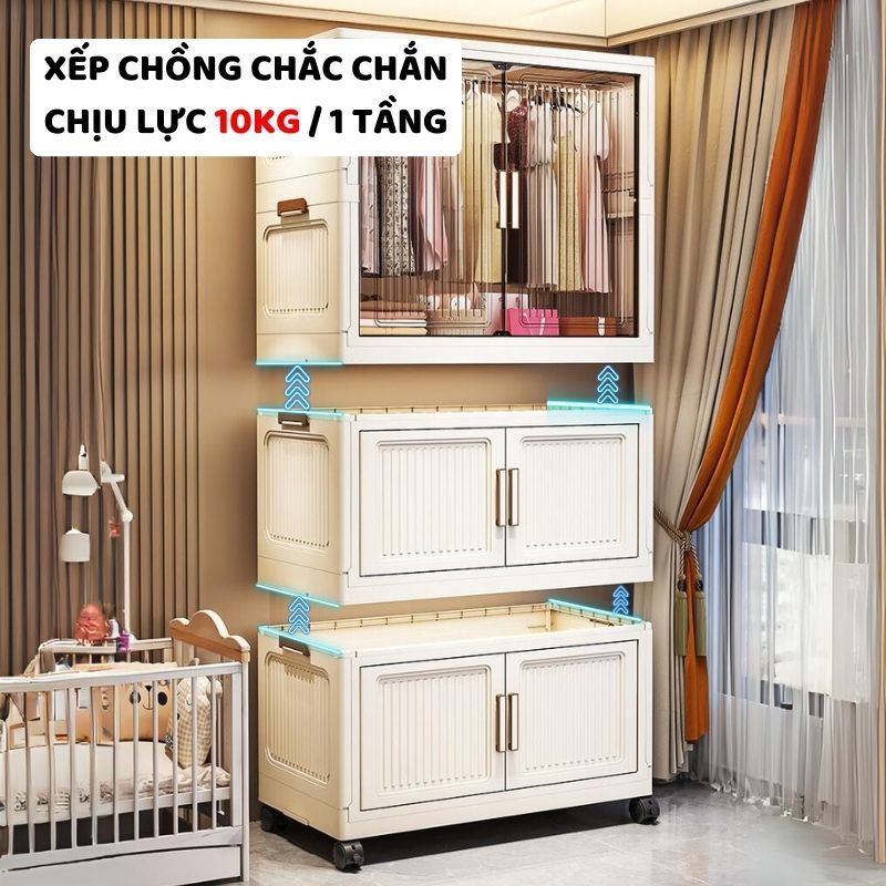 [SIÊU LỚN 85CM]Tủ Nhựa Đựng Đồ Gấp Gọn ENODA HOME, Tủ Treo Đồ Đa Năng, Có Bánh Xe Di Chuyển Thuận Tiện TUN048