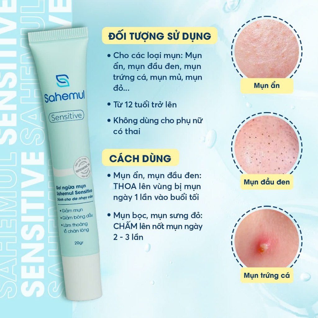 Ảnh Gel Giảm Mụn Sahemul Sensitive Chuyên Biệt Mụn Ẩn, Mụn Đầu Đen 20gr [TẶNG KEM MỤN 10GR] 2