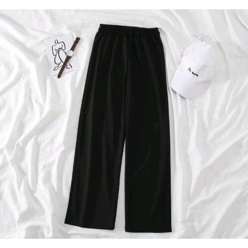 Sét bộ quần áo baby tee quần ống rộng cạp chun hack dáng đen + mix áo phông CROPTOP cộc tay chất tăm gân trơn dáng ngắn