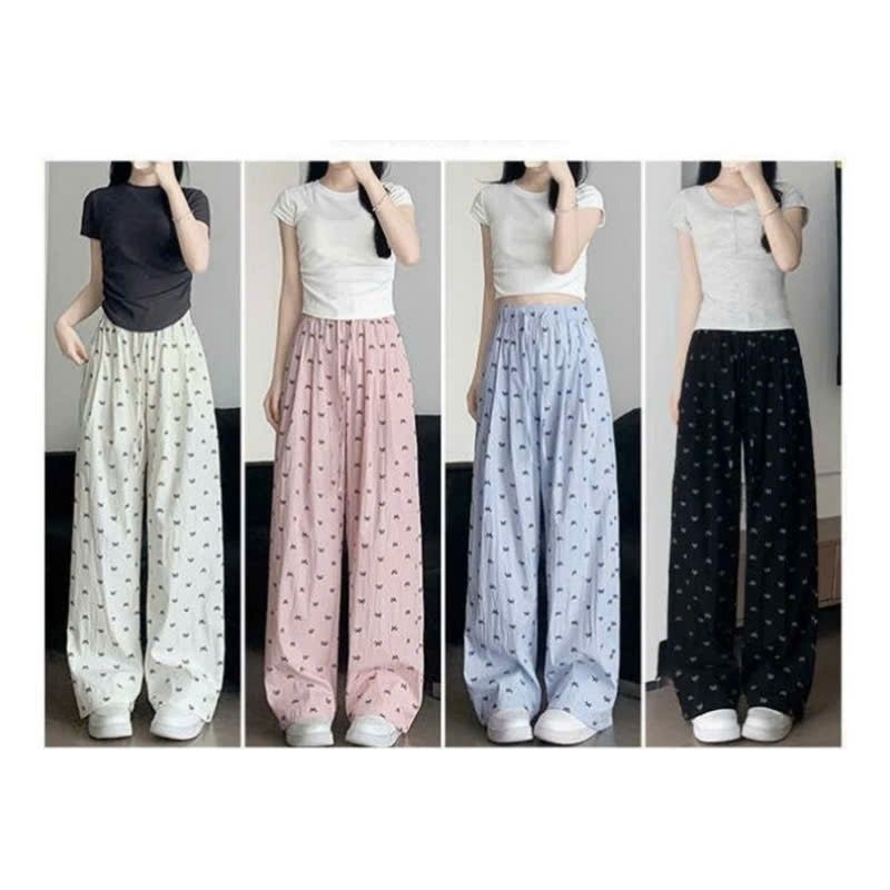 Sét Bộ Baby Tee Quần Ống Rộng Họa Tiết Nơ + mix Áo Phông CROPTOP Cộc Tay Dáng ngắn chất Tăm Gân