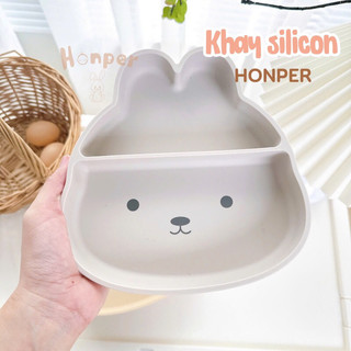 (THANH LÝ) khay ăn dặm silicon đế hít honper hình thỏ, hình mèo siêu xinh cho bé ăn dặm