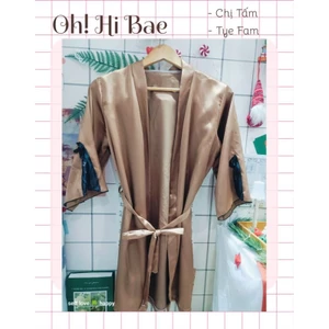 Áo khoác kimono lụa phối ren