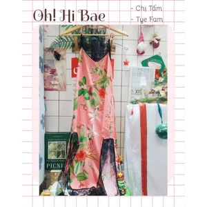 Đầm ngủ 2 dây xẻ tà viền ren (sẵn)