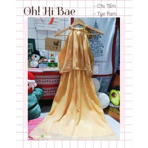 Đầm maxi cổ yếm vải lụa giấy