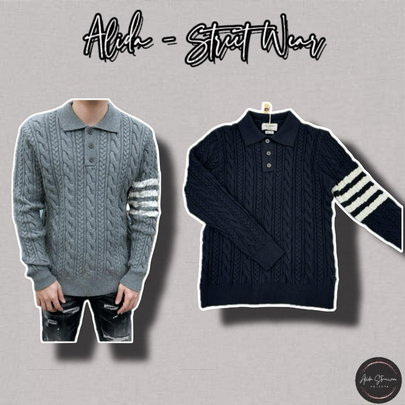 ⚡️[Hight Quality] Áo Polo Len Dài Tay 1h1on Br Cashmere Swearshirt - Điểm Nhấn 4 Vạch Thêu Cao Cấp Nam Nữ Qccc