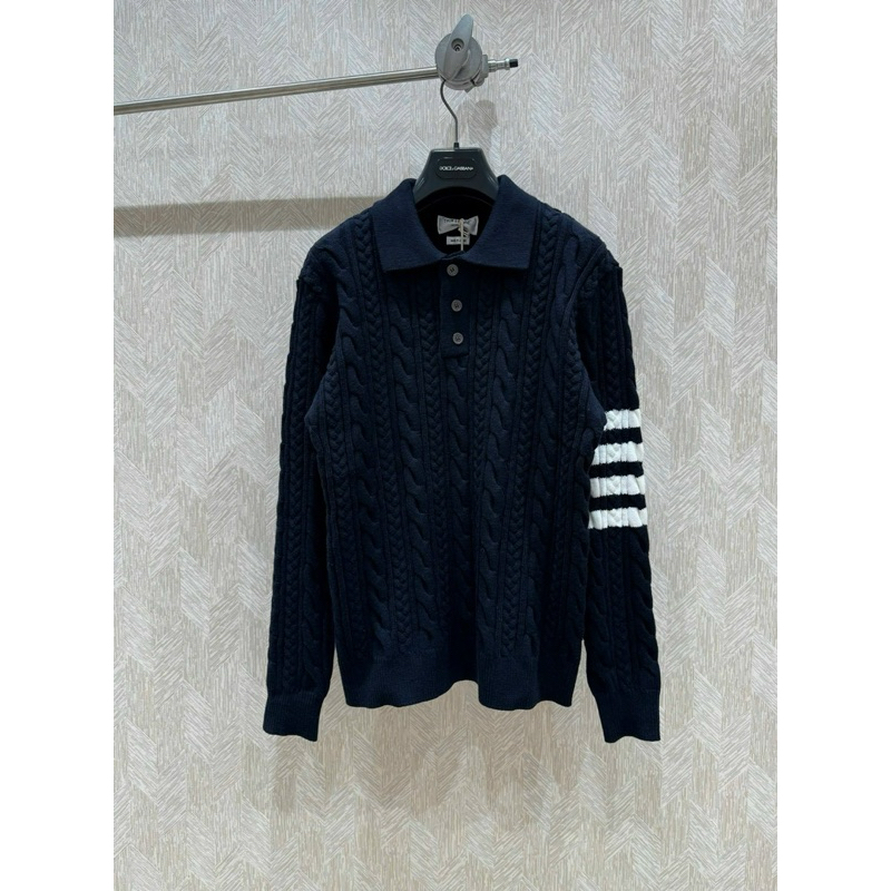 ⚡️[Hight Quality] Áo Polo Len Dài Tay 1h1on Br Cashmere Swearshirt - Điểm Nhấn 4 Vạch Thêu Cao Cấp Nam Nữ Qccc