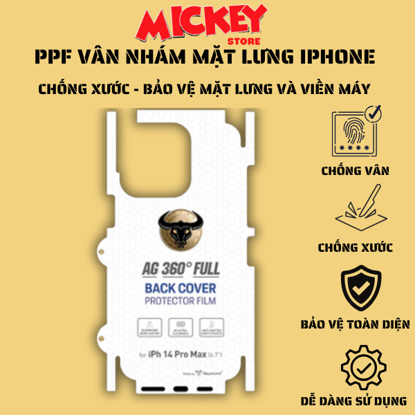 Miếng dán PPF nhám vân mặt sau full viền dành cho IPhone 11 12 13 14 15 16 17Promax Pro Air Plus