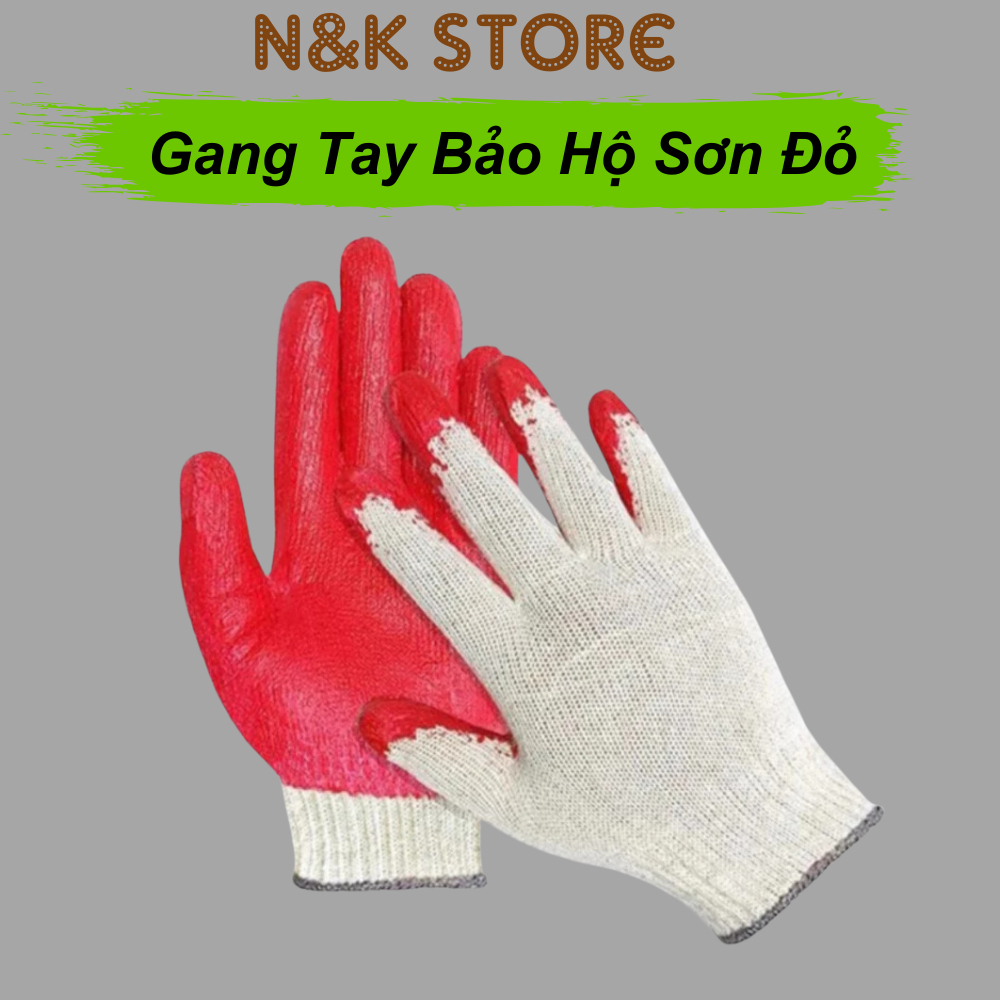 Găng tay bảo hộ phủ sơn đỏ chống thấm, găng tay bảo hộ lao động bám dính tốt