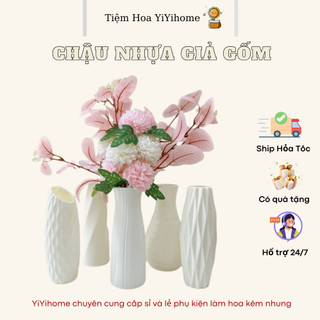 Bình Hoa Nhựa Giả Gốm Cao Cấp, Lọ Cắm Hoa Để Bàn Kẽm Nhung Handmade, Hoa Giả, Trang Trí Nhà Cửa DIY YiYihome