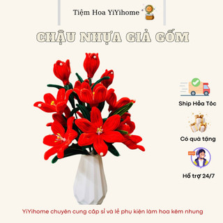 Bình Hoa Nhựa Giả Gốm Cao Cấp, Lọ Cắm Hoa Để Bàn Kẽm Nhung Handmade, Hoa Giả, Trang Trí Nhà Cửa DIY YiYihome