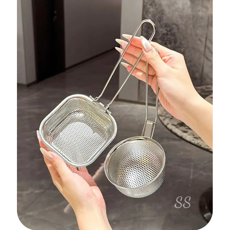 Set 2 Chiếc Rổ Nhúng Lẩu Inox 304 Có Quai Gài Tay Cầm Tiện Lợi vuông 12cm, tròn 10cm