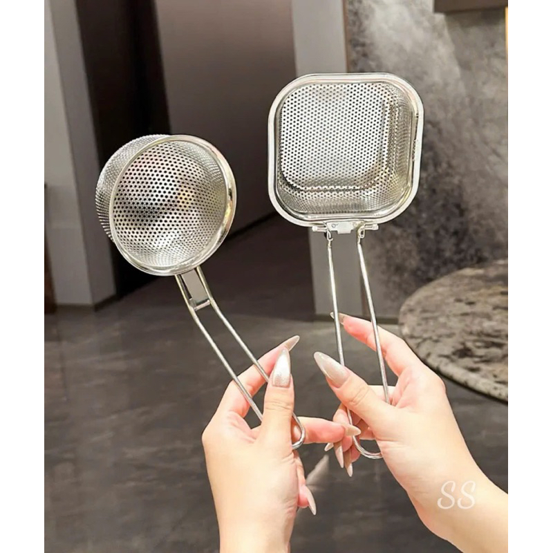 Set 2 Chiếc Rổ Nhúng Lẩu Inox 304 Có Quai Gài Tay Cầm Tiện Lợi vuông 12cm, tròn 10cm