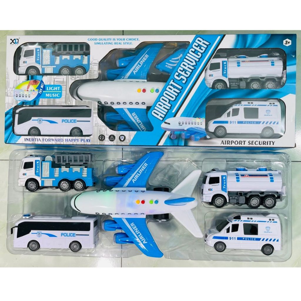 Set 5 Xe Sân Bay Cảnh Sát Chạy Đà Cỡ Lớn Cho Bé Máy Bay  - Đồ Chơi PUPU HOUSE