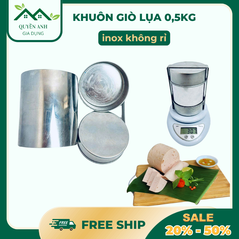 Khuôn Làm Giò Lụa Nắp Thụt Inox 0,5kg Chất Lượng Tốt , Khuôn Làm Giò Chả Tiện Lợi