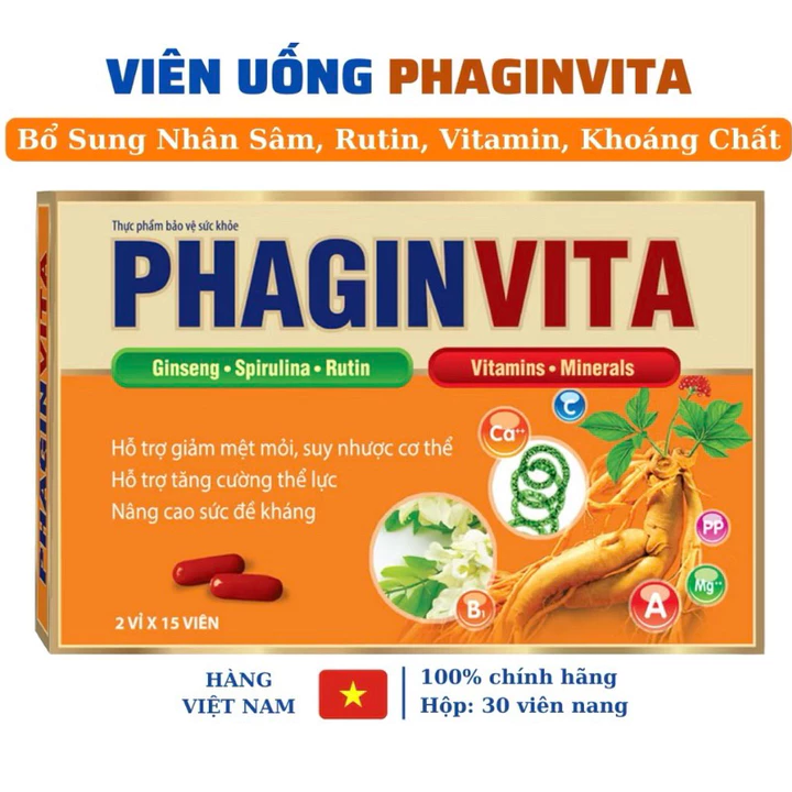 PHAGINVITA Viên uống nhân sâm giảm mệt mỏi, suy nhược cơ thể, tăng cường thể lực, nâng cao sức đề kháng Hộp30 viên