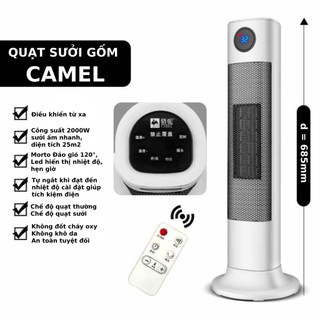 [Chính Hãng] Quạt Sưởi Gốm CAMEL Điều Khiển Từ Xa, Không Gây Khô Da, Không Đốt Oxy, An Toàn 100%