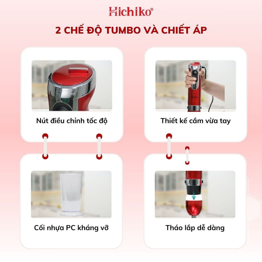 Sinh tố cầm tay Hichiko HC - 3401, Điều khiển bằng núm bấm, Tháo rời vệ sinh dễ dàng
