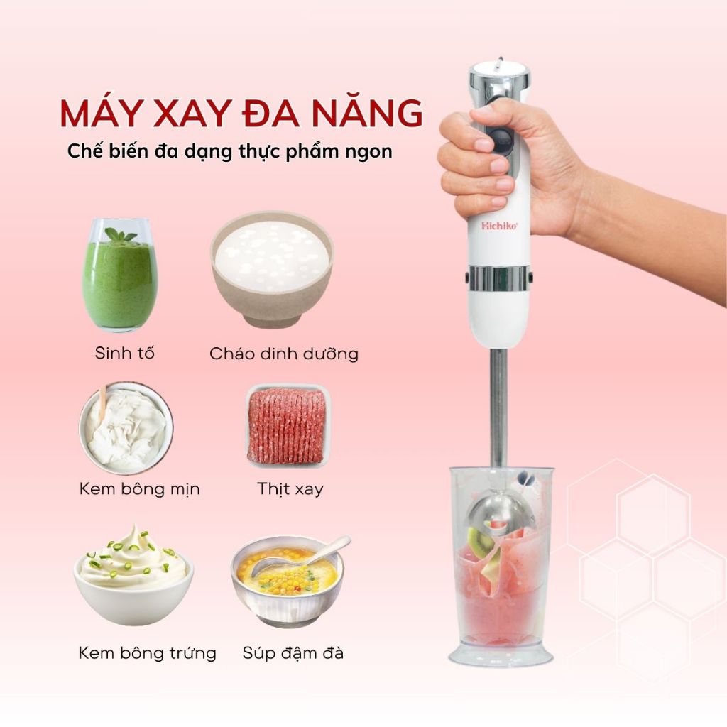 Sinh tố cầm tay Hichiko HC - 3401, Điều khiển bằng núm bấm, Tháo rời vệ sinh dễ dàng