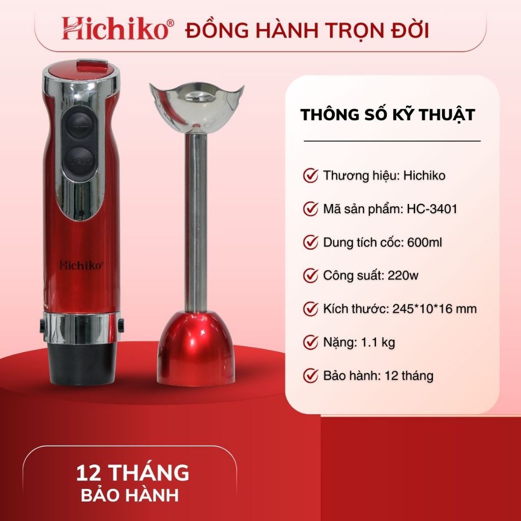Sinh tố cầm tay Hichiko HC - 3401, Điều khiển bằng núm bấm, Tháo rời vệ sinh dễ dàng