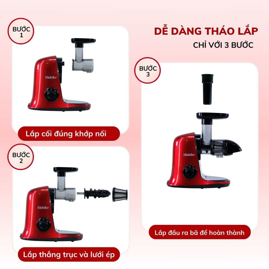 Máy ép chậm trục ngang Hichiko HC - 3405 công suất 150W, máy ép siêu kiệt bã, giữ dinh dưỡng 98%