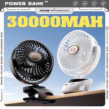Quạt Để Bàn Sạc Điện Cầm Tay 30000mAh Quạt Kẹp Bàn Điện Siêu Yên Tĩnh Hiển Thị Mức Pin