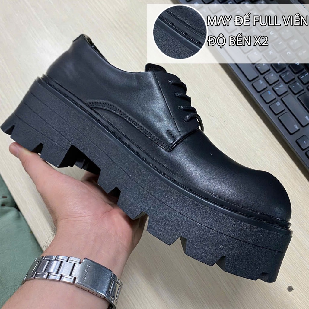Ảnh Giày chunky derby da mũi cong tăng chiều cao thời trang INICHI GG1318 đế đúc nguyên khối cao 7cm 3