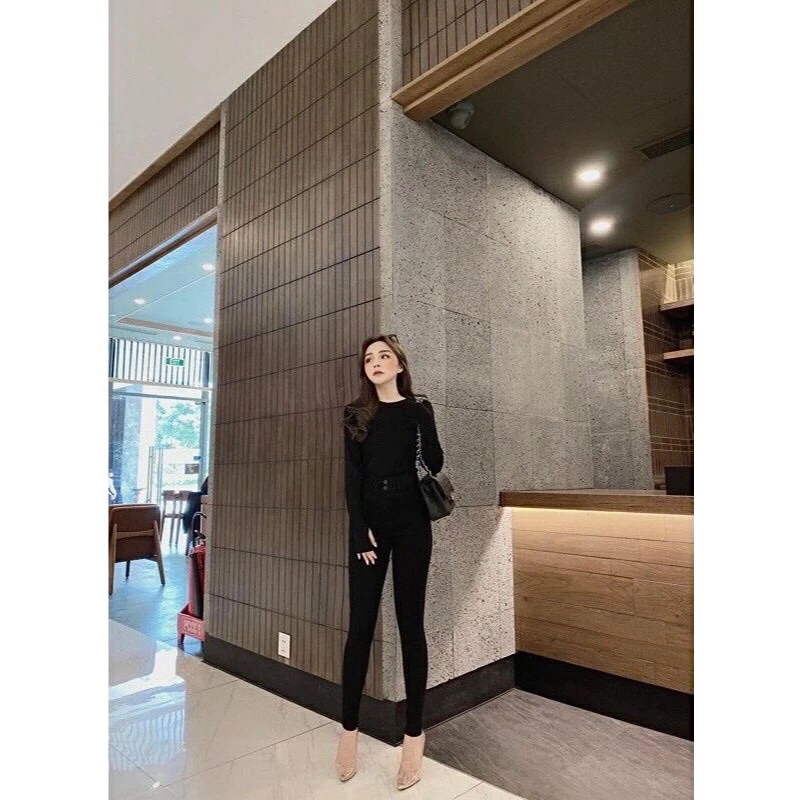 Quần Legging Cạp Cao Nữ Ôm Body 2 Khuy Hm Co Giãn Gen Bụng Nâng V3