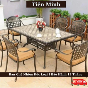 Bộ bàn tiệc khung nhôm mặt đá gốm Ghế Nhôm Đúc hàng nhập khẩu đẹp sắc nét, độ bền trên 20 năm sử dụng Bàn Sân Vườn