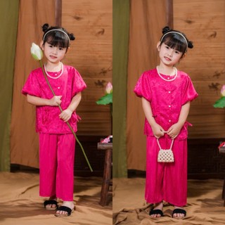 Bộ Quần Áo Bà Ba Gấm Lụa Satin Mềm Mịn, Bộ Bà Ba Mặc Trung Thu, Đi Chơi, Lễ Tết, Cho Bé Gái 10 - 43kg BB05 - BEEKIDS