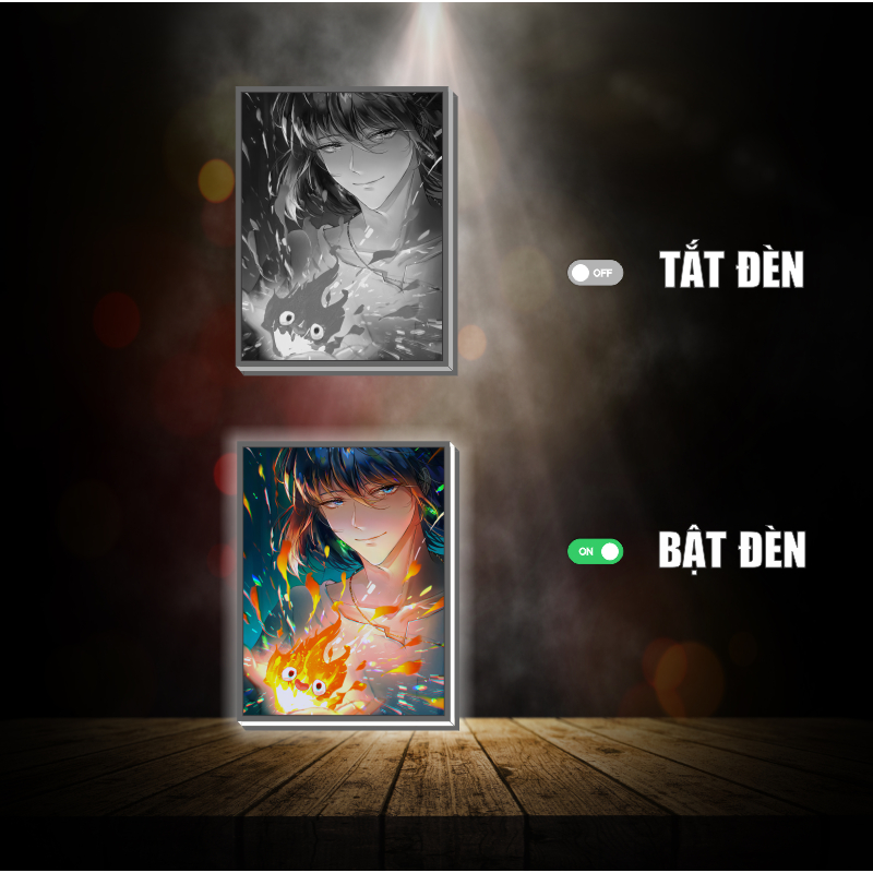 Tranh đèn led 3D đổi màu Lâu đài bay của Howl - Tranh đèn led 3D ANIME trang trí bàn làm việc, đèn ngủ