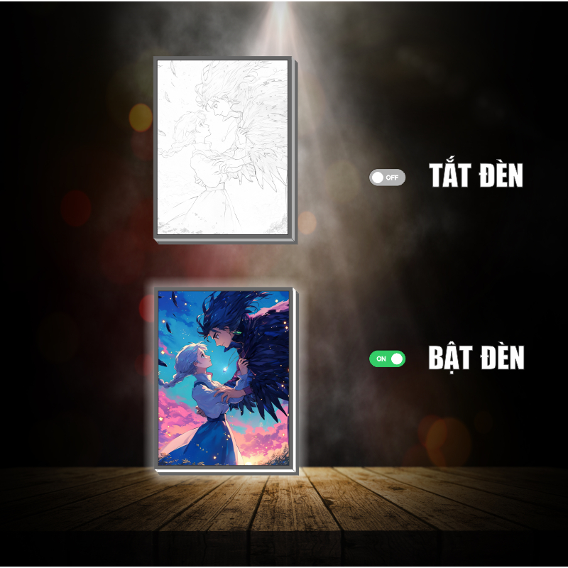 Tranh đèn led 3D đổi màu Lâu đài bay của Howl - Tranh đèn led 3D ANIME trang trí bàn làm việc, đèn ngủ